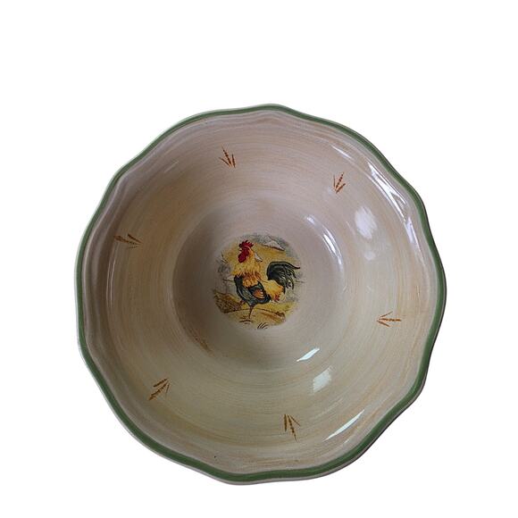 GIBSON DESIGNS Yellow Green Farm Royal Rooster Cottage Deep Soup Bowl - Picture 1 of 6